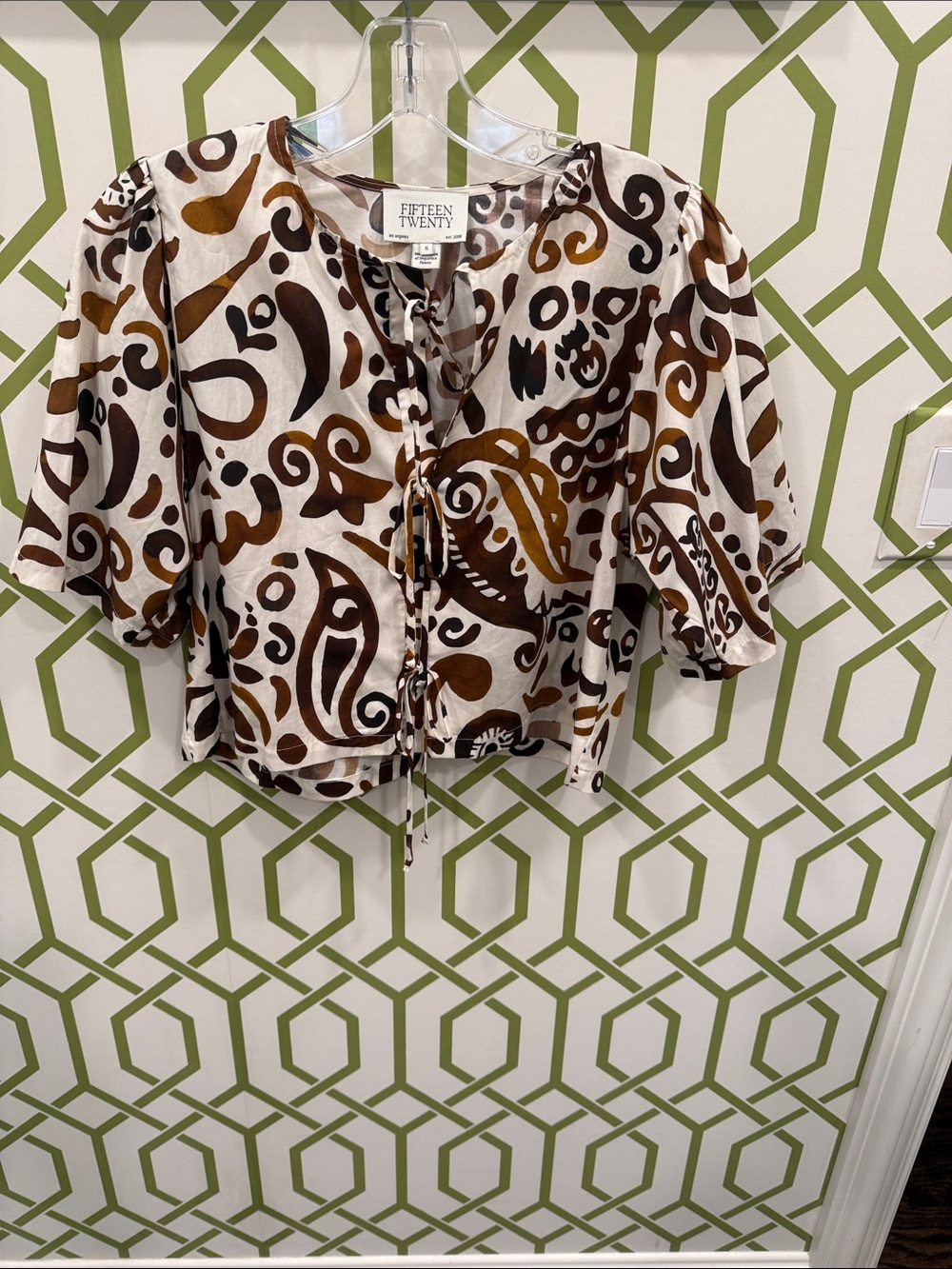 Fifteen‎ Twenty Brown & Cream Abstract Tie-Front Blouse from Bloomingdale’s!